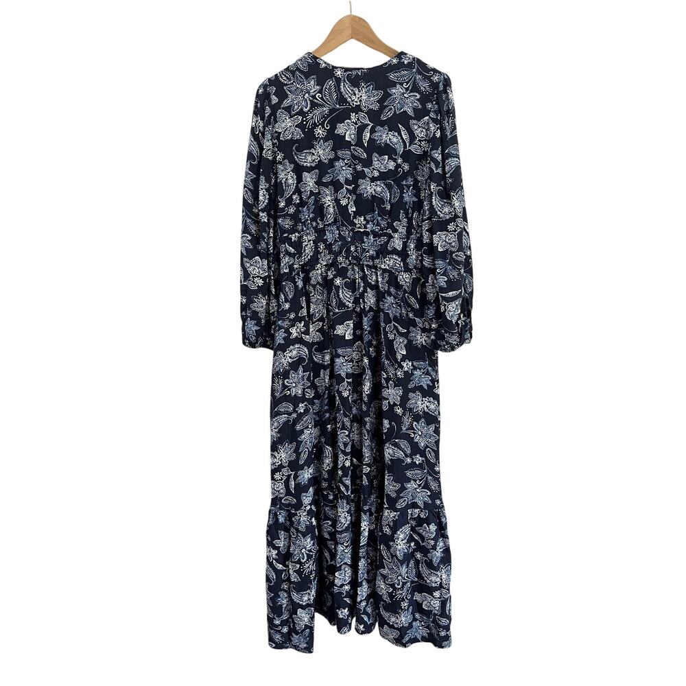 LOFT Paisley Bow Pocket Boho Maxi Dress Blue NWT Size Large - Picture 3 of 12